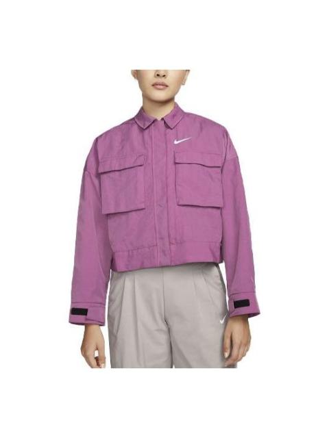 Nike (WMNS) Nike SS22 Sportswear Essential Woven Lapel Long Sleeves Jacket Wine Red DM6244-507