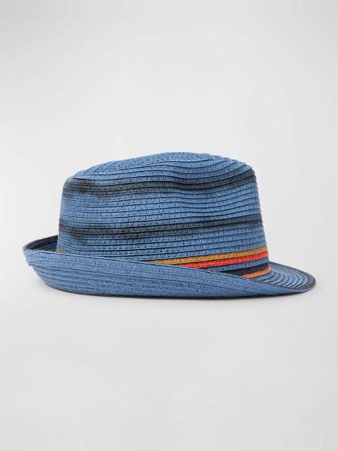 Paul Smith Men's Trilby Bright Stripe Straw Fedora Hat
