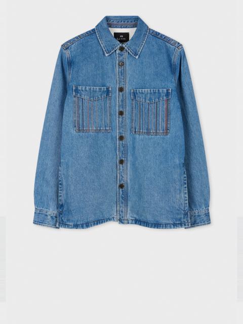 Paul Smith Light-Wash Denim Embroidered-Stripe Shirt Jacket