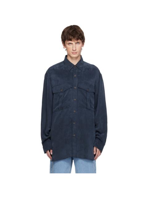 Dries Van Noten Navy Oversized Cupro Shirt