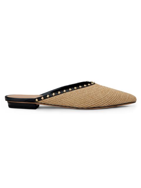 ULLA JOHNSON Women's Hera Raffia Studded Leather-Trimmed Mules - Natural