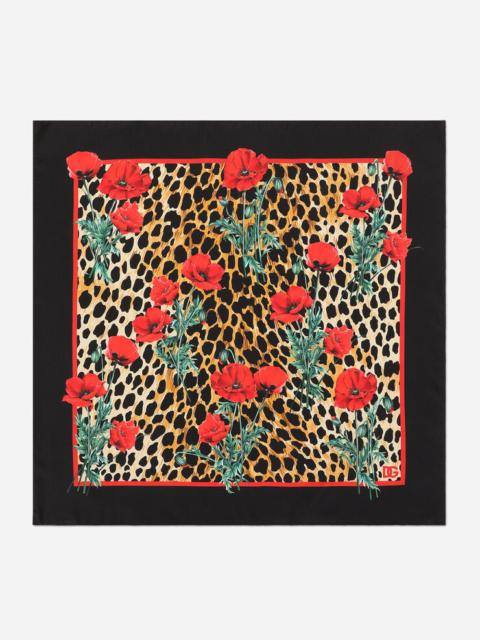 Dolce & Gabbana Silk bandanna with poppy and ocelot print