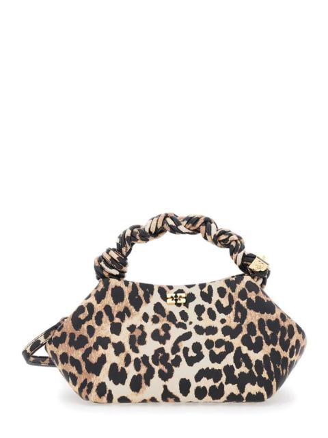 GANNI Ganni 'Bou' Brown Small Handbag With Braided Handle And All-Over Leopard Motif In Fabric Woman