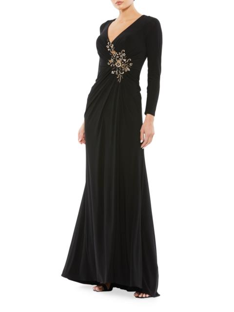 MAC DUGGAL Women's Appliqué Long-Sleeve Gown - Black