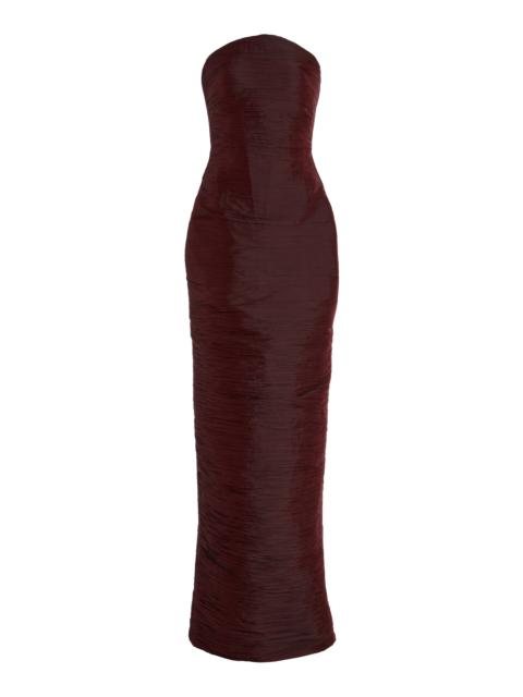 MARMAR HALIM Strapless Pleated Taffeta Gown burgundy