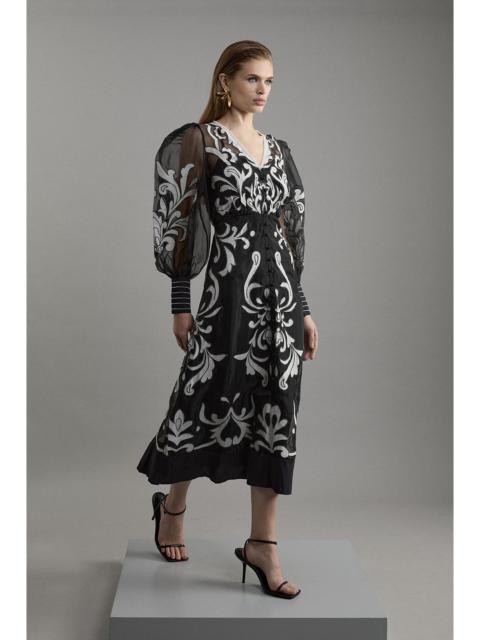 KAREN MILLEN Tall Applique Organdie Buttoned Woven Maxi Dress
