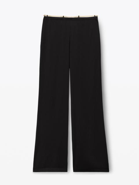 silk charmeuse flared low rise pant with nameplate
