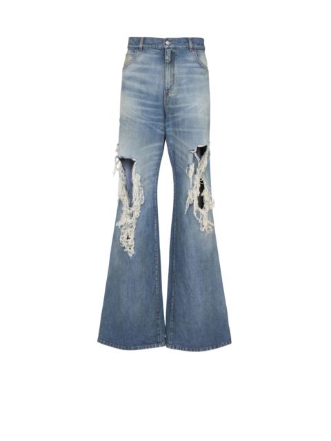 Balmain Wide-legged ripped cotton jeans