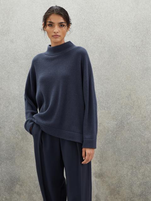 Brunello Cucinelli Cashmere English rib mock neck sweater with monili