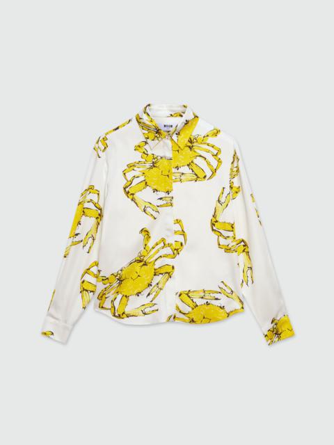 MSGM White satin shirt with "King crab" print