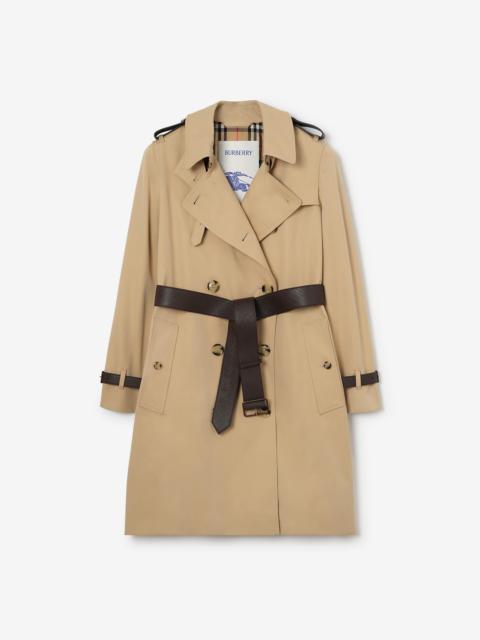 Burberry Mid-length Leather Trim Kensington Trench Coat