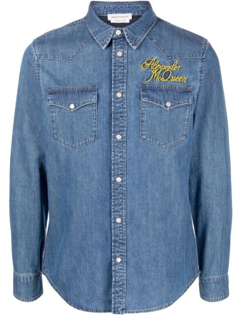 Alexander McQueen logo-embroidered denim shirt