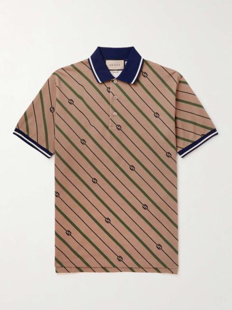 GUCCI Striped Printed Cotton-Blend Piqué Polo Shirt