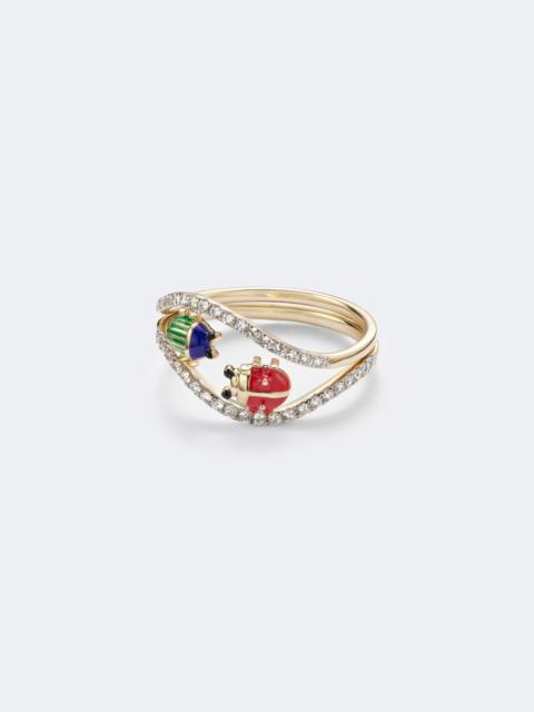 Yvonne Léon Alliance Coccinelle Scarabée Mini 9kt gold and enamel ring with diamonds