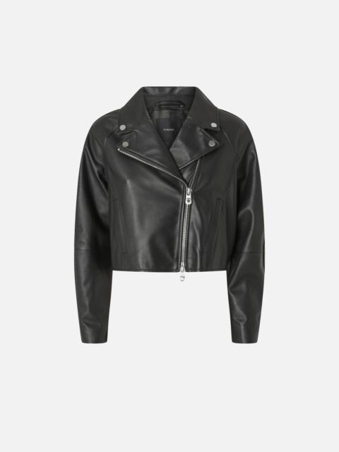 PINKO CROPPED NAPPA LEATHER BIKER JACKET