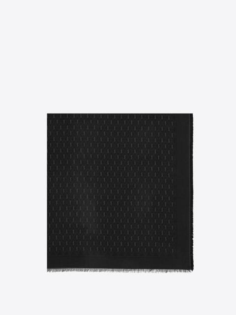SAINT LAURENT large ysl monogram scarf in wool jacquard, silk and cotton blend