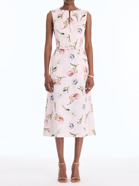 Oscar de la Renta Sleeveless Painted Iris Poplin Day Dress