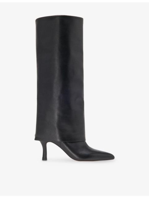 maje Tubular Leather Heeled Knee-High Boots