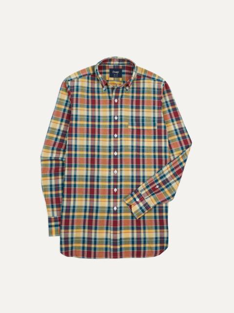 Drake's Yellow, Red and Blue Madras Check Cotton Button-Down Shirt