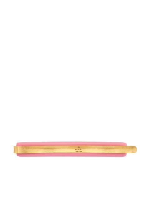 GUCCI Pink Crystal Logo Hair Clip