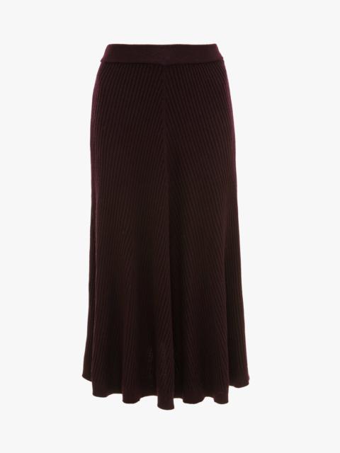 Victoria Beckham Ribbed Knit Midi Skirt In Merlot