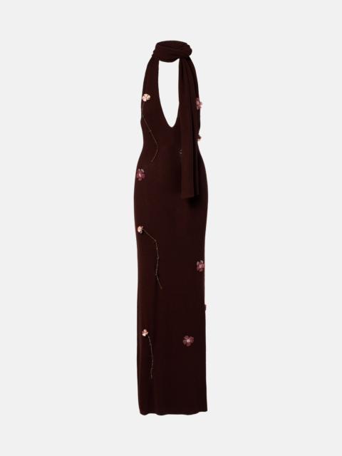 AYA MUSE Stem floral-appliqué knitted maxi dress