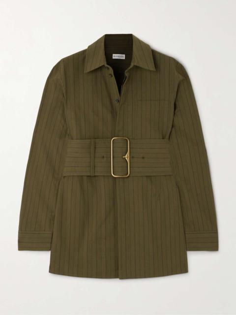 Burberry Belted pinstriped cotton-poplin shirt Green