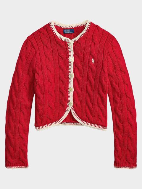 Polo Ralph Lauren Cable-Knit Logo Stretch-Cotton Crop Cardigan