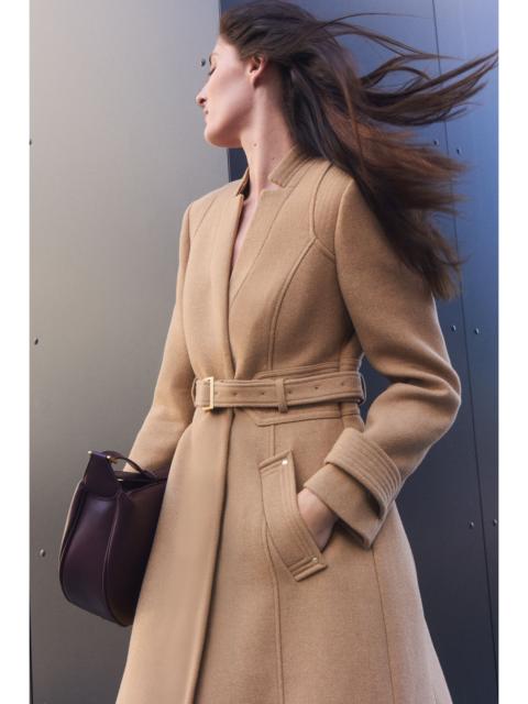 KAREN MILLEN Wool Investment Notch Neck Belted Detail Tailored Maxi Coat