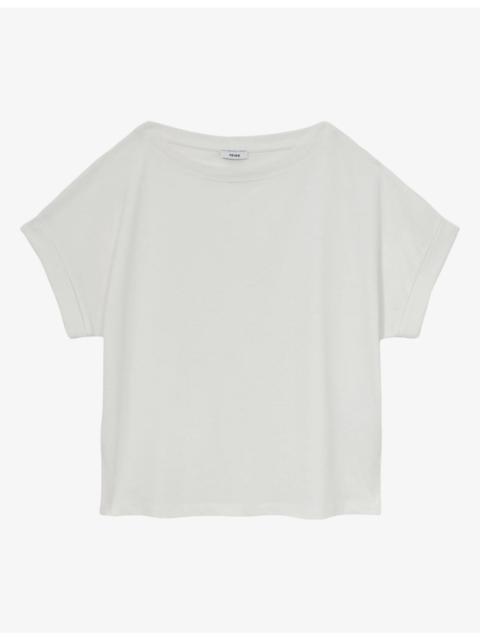 REISS Sia Off-Shoulder Short-Sleeve Cotton T-Shirt