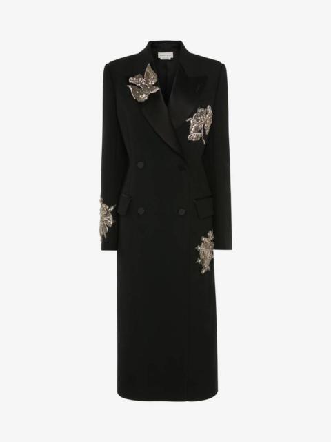 Alexander McQueen Embroidered Double Breasted Coat in Black