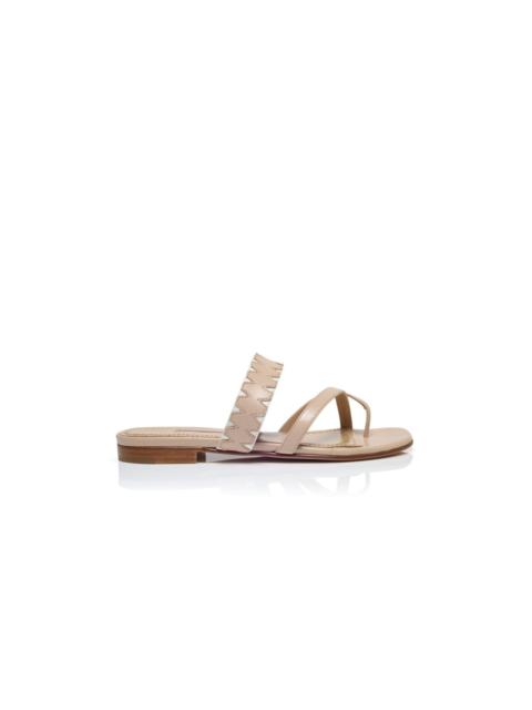 Manolo Blahnik Beige Nappa Leather Flat Sandals