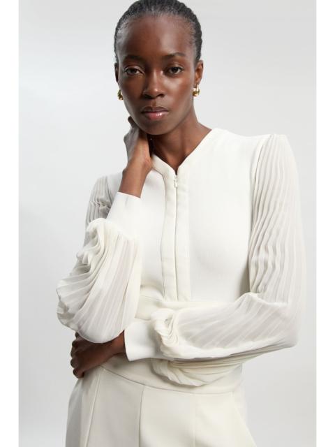 KAREN MILLEN Woven Sleeved Pleated Top With Pu