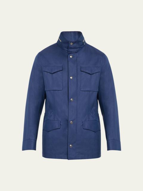 Men's Linen-Silk Concealed Zip Safari Jacket