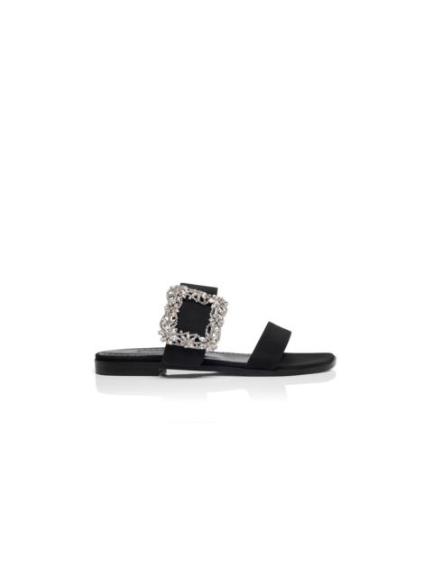 Manolo Blahnik Black Crepe de Chine Flat Sandals