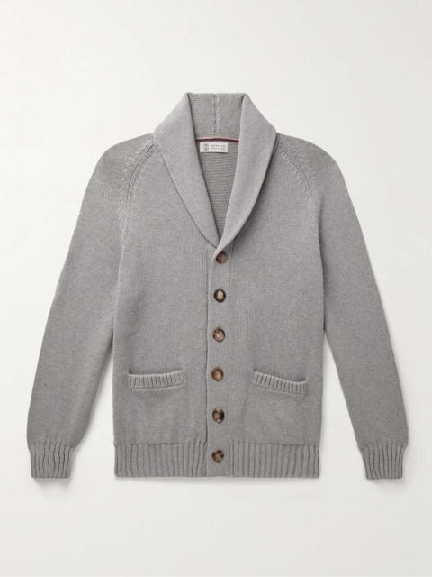 Shawl-Collar Ribbed Cotton Cardigan