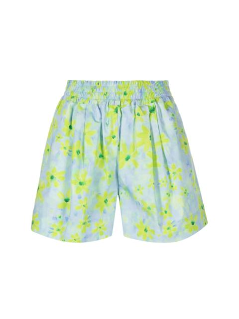watercolour floral-pattern cotton shorts