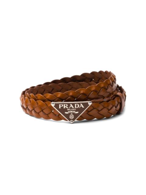 Prada logo-plaque leather braided belt