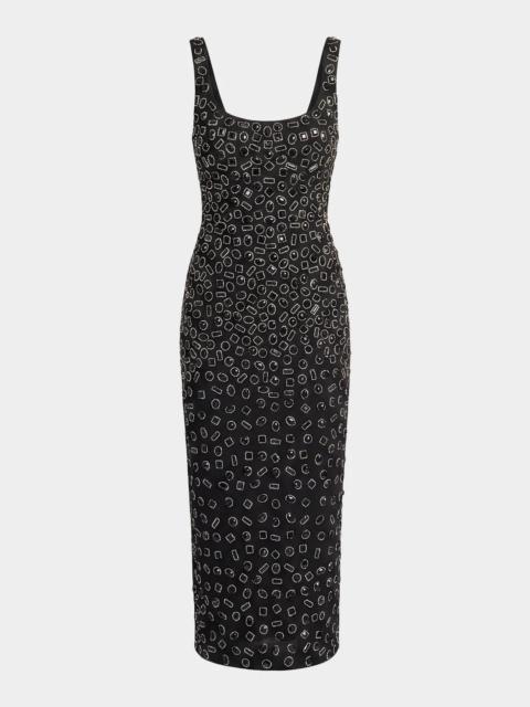MAC DUGGAL Beaded Scuba Midi Dress