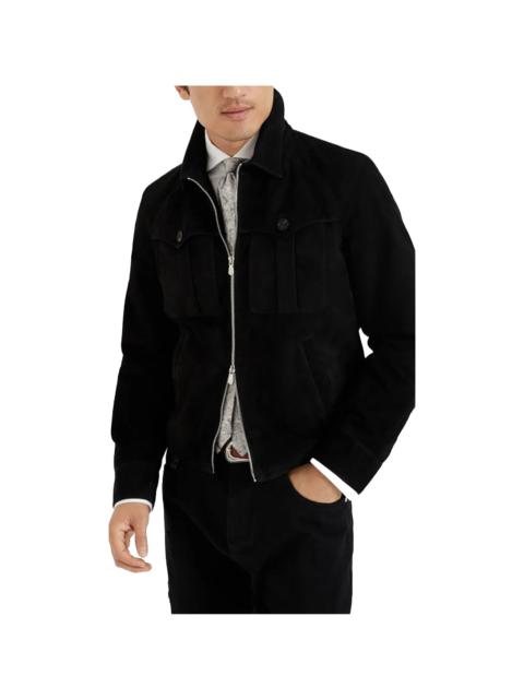 Brunello Cucinelli Suede Trucker Jacket "Black" BRUN1038