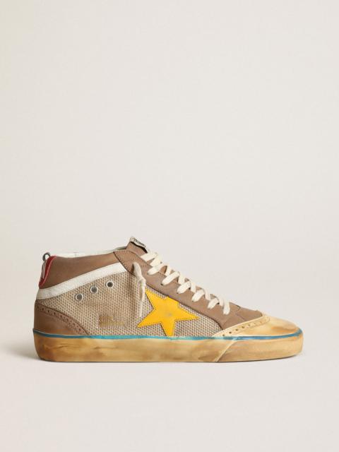 Men's Mid Star in beige mesh and dove gray nubuck and yellow star