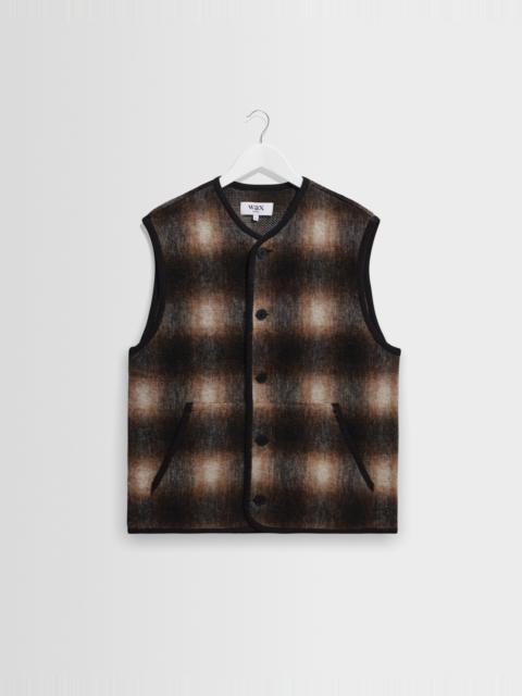 Wax London Gower - Brown And Black Check Wool Gilet