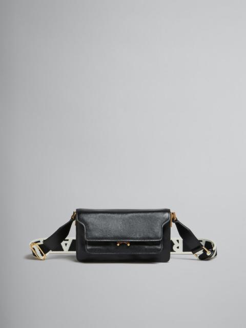 BLACK LEATHER E/W SOFT TRUNK BAG WITH LOGO STRAP