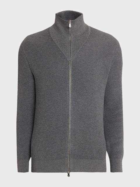 Brunello Cucinelli Men's Cotton Rib High-Neck Zip Cardigan