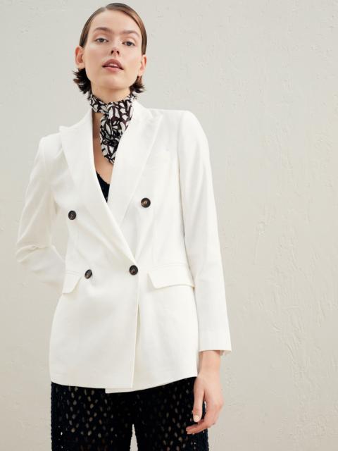 Comfort linen and cotton drill blazer with monili and ramage print foulard