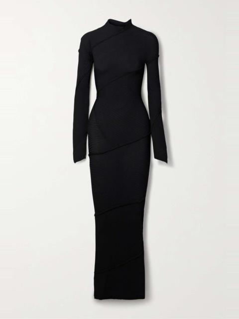 BALENCIAGA Paneled ribbed-knit maxi dress