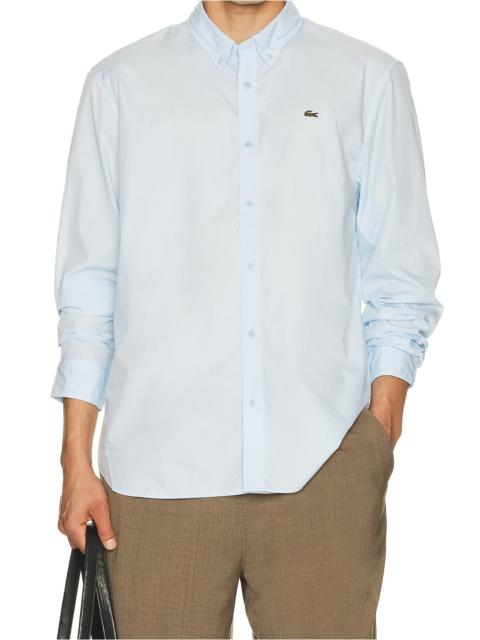 LACOSTE Regular Fit Stretch Poplin Shirt in Light Blue