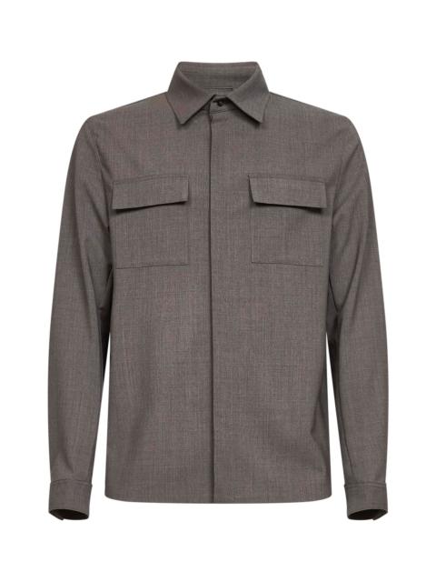 Herno Dove grey bi-stretch wool canvas shirt