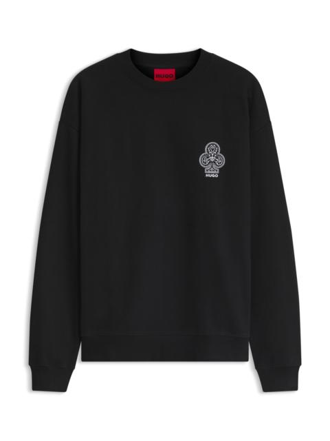 HUGO COTTON-FLEECE SWEATSHIRT WITH LOGO ARTWORK
