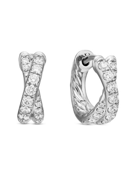 DAVID YURMAN Women's Pavé Crossover Hoop Earrings in 18K Gold with Diamonds, 12MM - White Gold